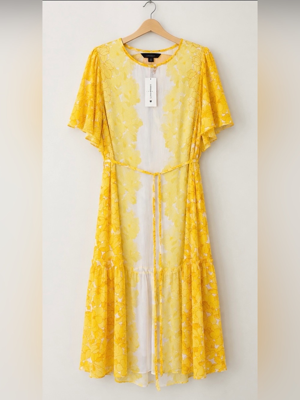 Lane Bryant Yellow Floral Flutter Sleeve Ruffle Midi Dress - Size 14/16 NWT